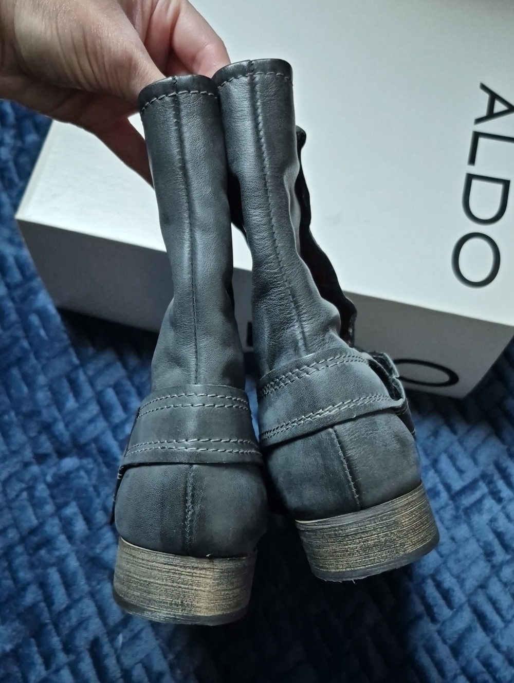 ALDO Women's Dark Grey Leather Moto Boot With Pllaid Lining Size 39 New With Tag - Picture 8 of 16